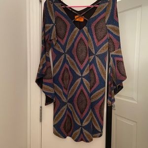 Cascading long sleeve cross front dress